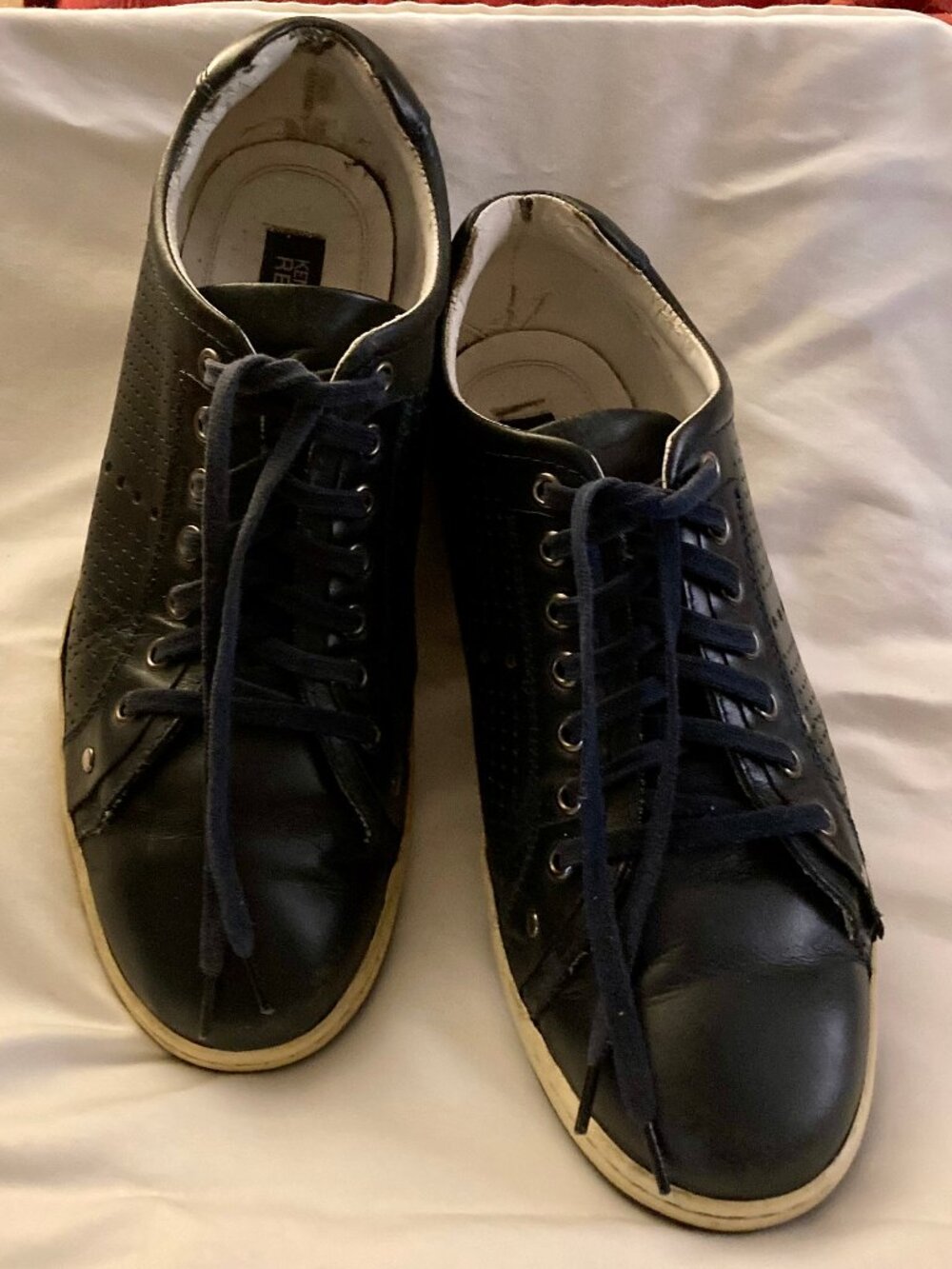 MENs SZ 10.5, Kenneth Cole Reaction, Range-R-Danger Leather Sneakers, Navy Blue